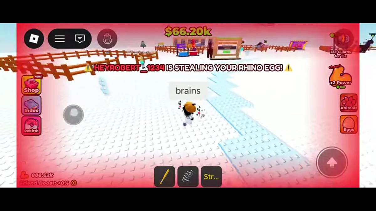 Red warning names another player stealing the recorder’s Rhino Egg.